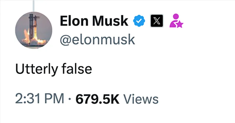 Elon Musk’s tweet denying the SpaceX phone story, as covered in the Starphone presentation